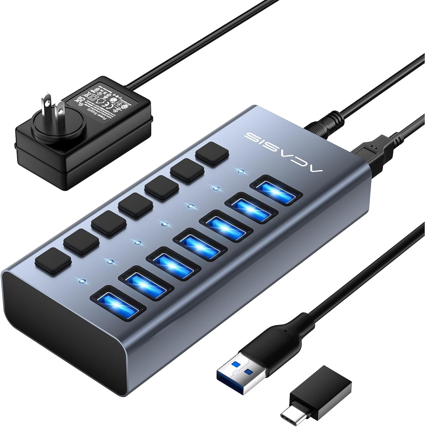 ACASIS - Powered USB 3.1 Hub,  16 Ports USB 3.1 Hub with 10Gbps Data Speed，Aluminum Housing, USB Hub Powered with 96W Power Adapter, USB Hub for Pc/Laptop, Computer, Flash Drive, Printer, Camera - Serious Techies
