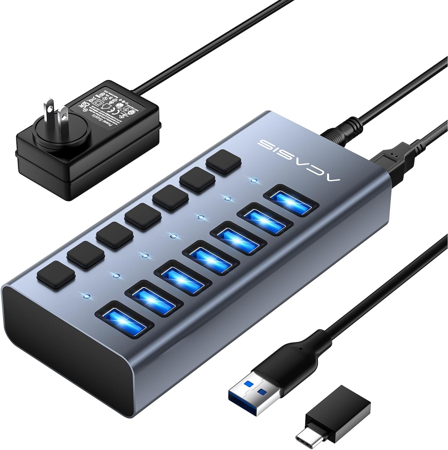 ACASIS - Powered USB 3.1 Hub,  16 Ports USB 3.1 Hub with 10Gbps Data Speed，Aluminum Housing, USB Hub Powered with 96W Power Adapter, USB Hub for Pc/Laptop, Computer, Flash Drive, Printer, Camera - Serious Techies