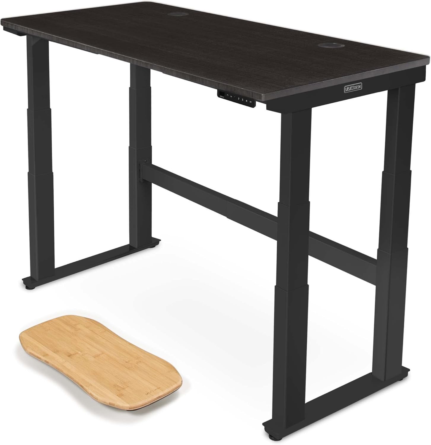 Uplift - Bamboo Curve (60 X 30 Inch) Electric Standing Desk V2-Commercial (Black) 4-Leg Adjustable Stand up Desk, Advanced Keypad, Wire Grommets, Wire Management Tray, Bamboo Rocker-X Board - Serious Techies