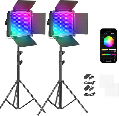 Upgraded 660 PRO II RGB LED Video Light with App Control & Tripod Stand Kit, 2 Pack 50W/1% Min Dimming/Cri97+/3200~5600K Key Lighting for Game Streaming Youtube Recording Studio Photography