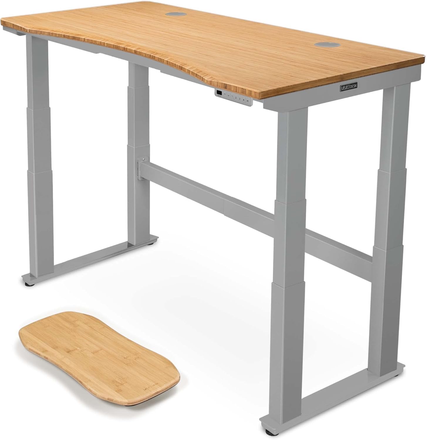 Uplift - Bamboo Curve (60 X 30 Inch) Electric Standing Desk V2-Commercial (Black) 4-Leg Adjustable Stand up Desk, Advanced Keypad, Wire Grommets, Wire Management Tray, Bamboo Rocker-X Board - Serious Techies