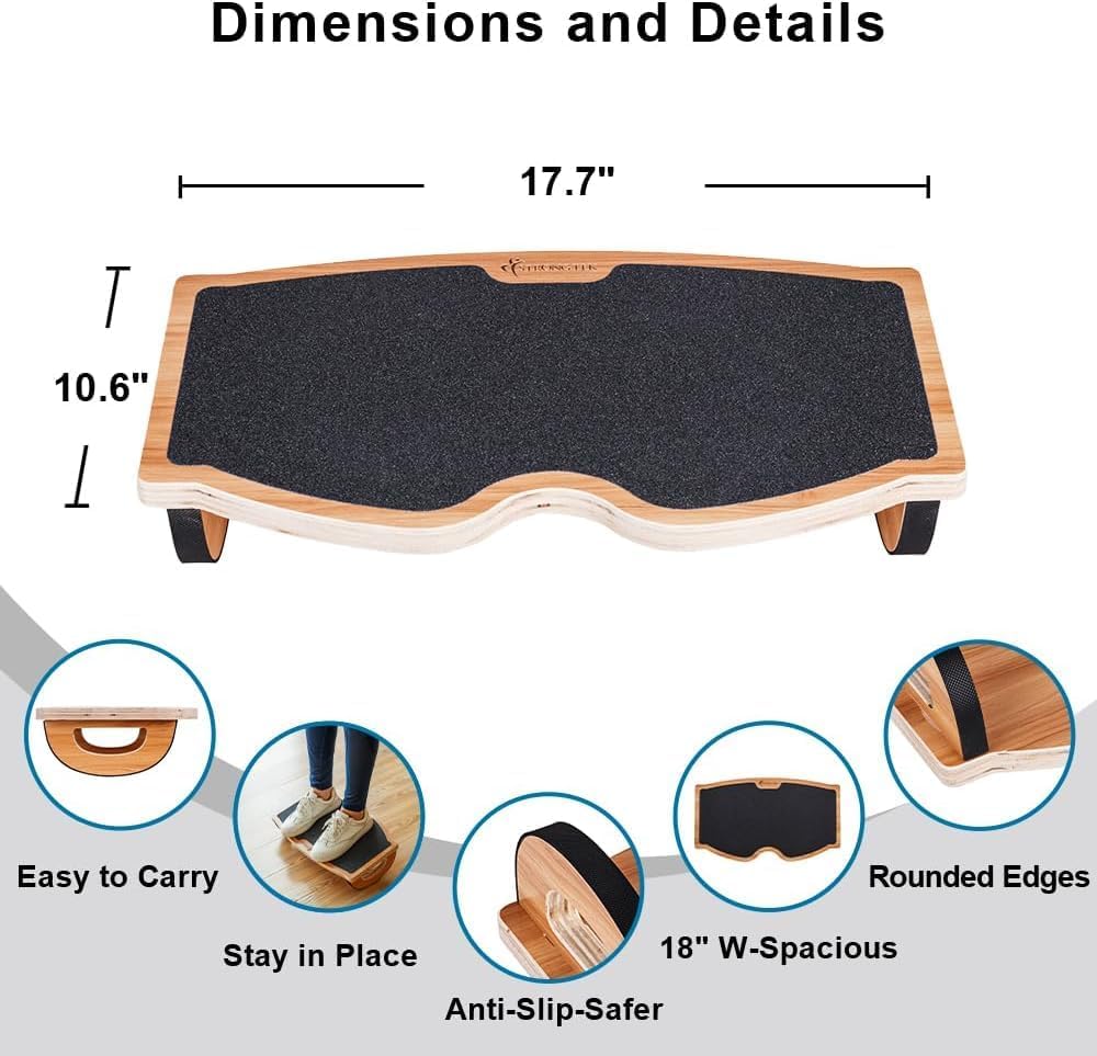 StrongTek - Ergonomic Wood Foot Rest for Enhanced Circulation & Comfort, 350Lbs Capacity, Rocker Balance Board for Standing Desks, Non-Slip, No Assembly, 18" Wide - Ideal for Office/Home - Serious Techies