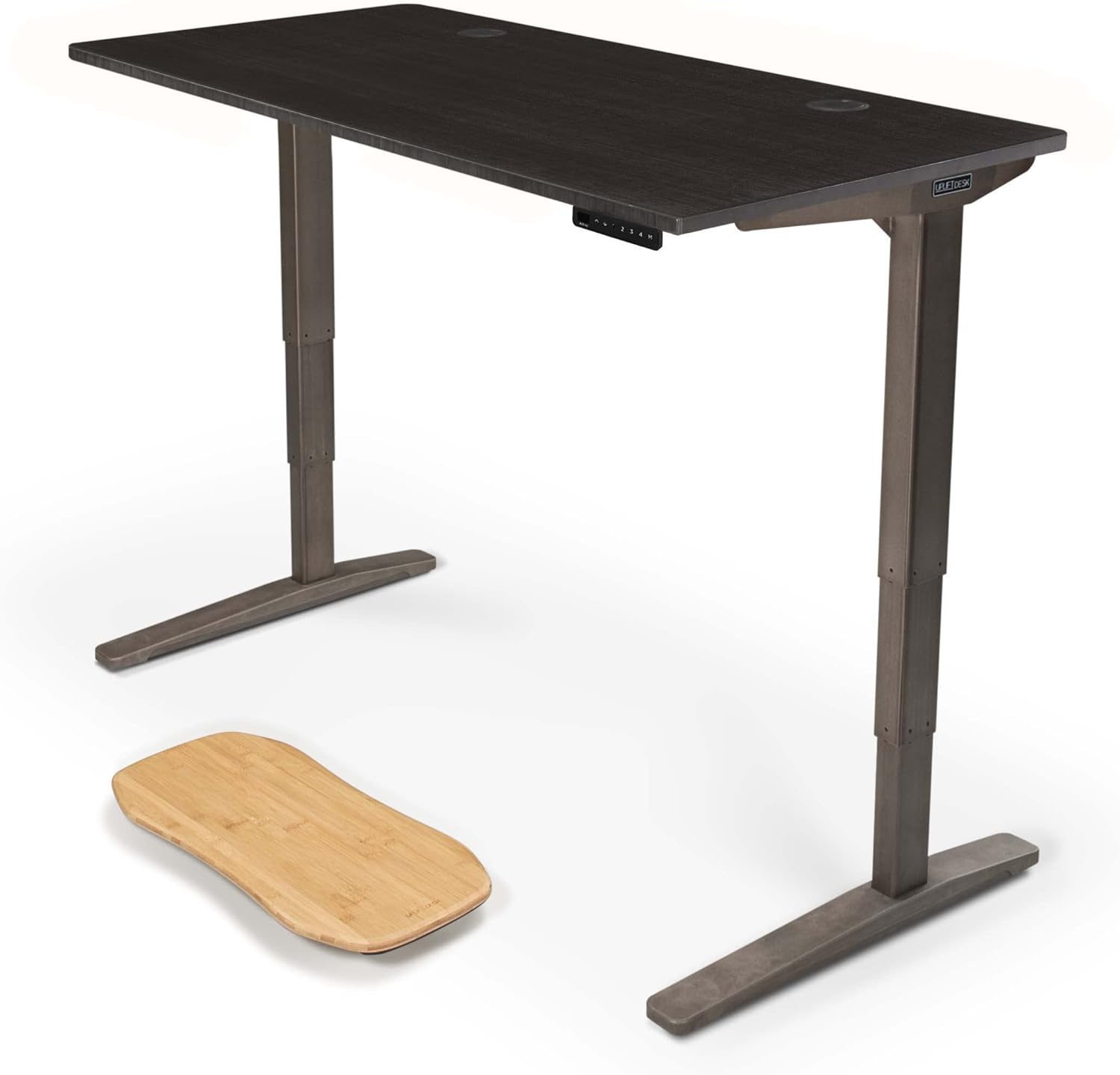 Uplift - Desk Bamboo (60 X 30 Inch) Standing Desk 2-Leg V2 Adjustable Stand up C-Frame (Black), Advanced Keypad, Wire Grommets, Wire Tray, Rocker Board - Serious Techies