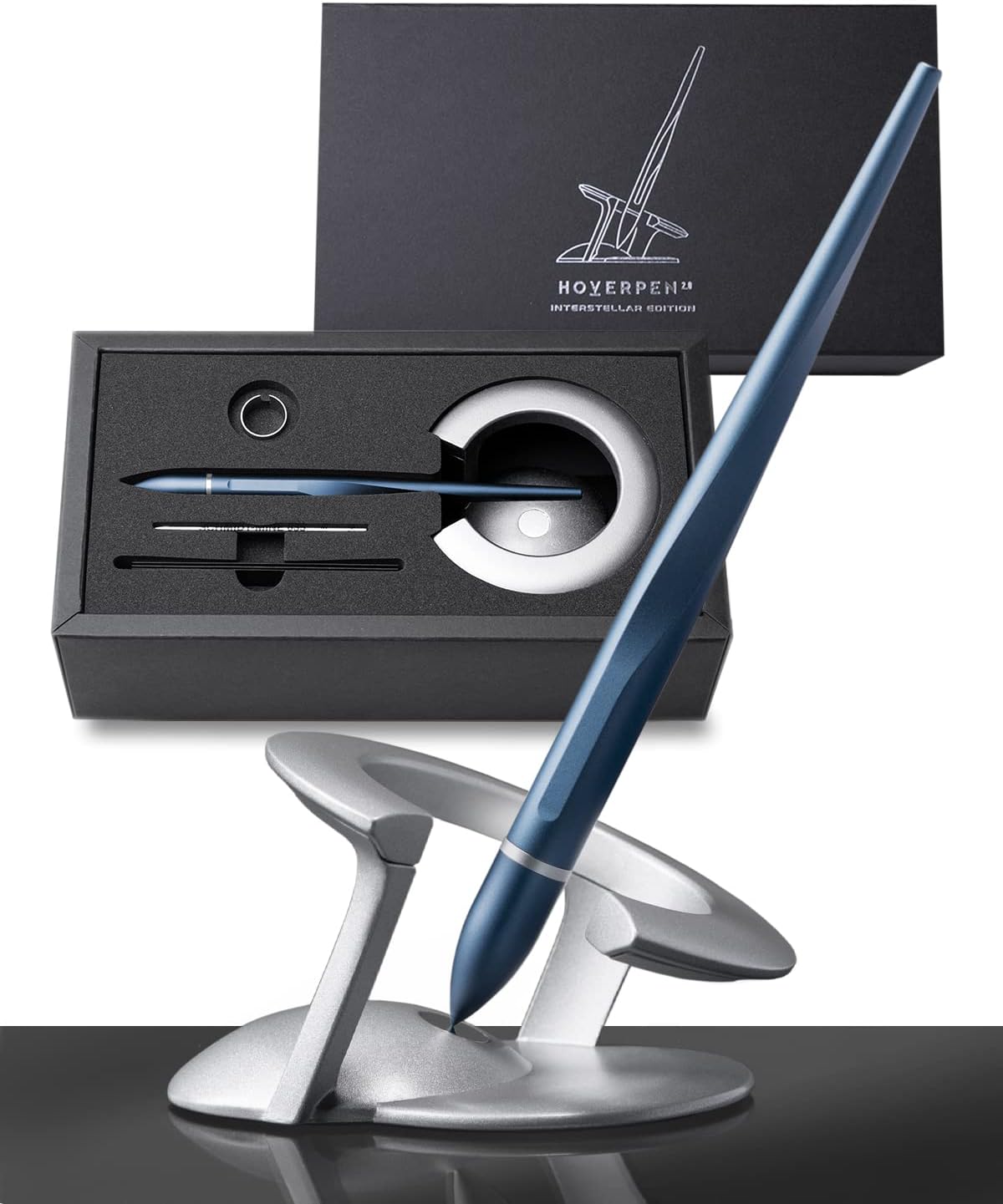 novium - Hoverpen Interstellar - Space Black, Ballpoint Pen, Unique Conversational Starter, Premium Futuristic Design, Precision Flow Ink, Schmidt Ballpoint Cartridges - Serious Techies