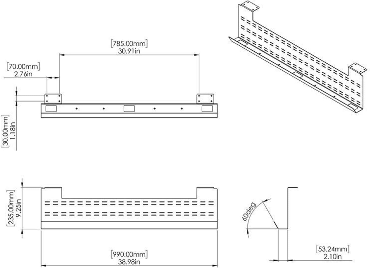 Stand Up Desk Store - Under Desk Cable Management Tray Horizontal Computer Cord Raceway and Modesty Panel (White, 39") - Serious Techies
