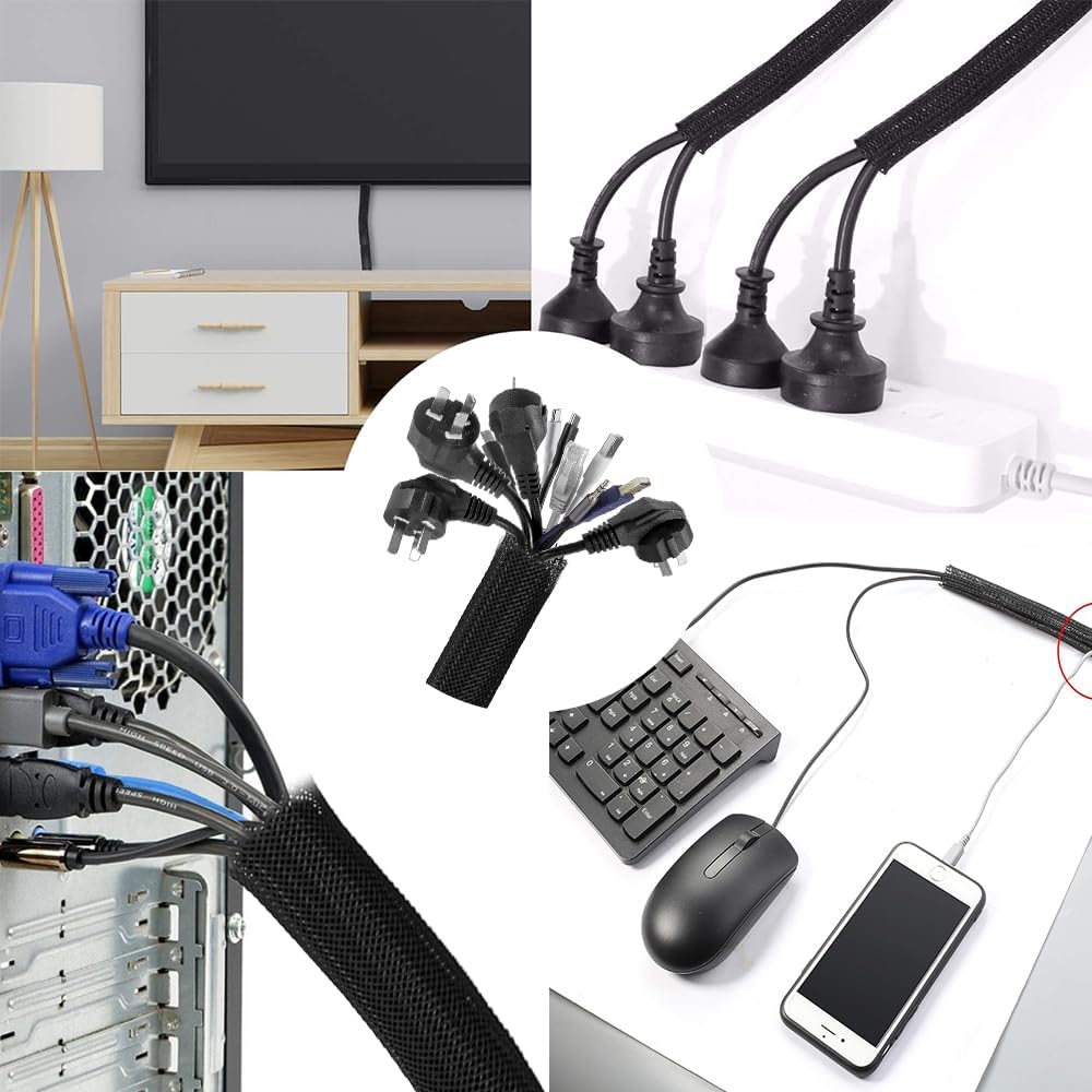 Limcfc - 319Pcs Cable Management Organizer Kit, Desk Cord Organizer, 98 Adhesive Cable Clips Holder, 17 Reusable Cable Strap, 4 Cable Sleeve Split, and 200 Nylon Cable Zip Ties (Black) - Serious Techies