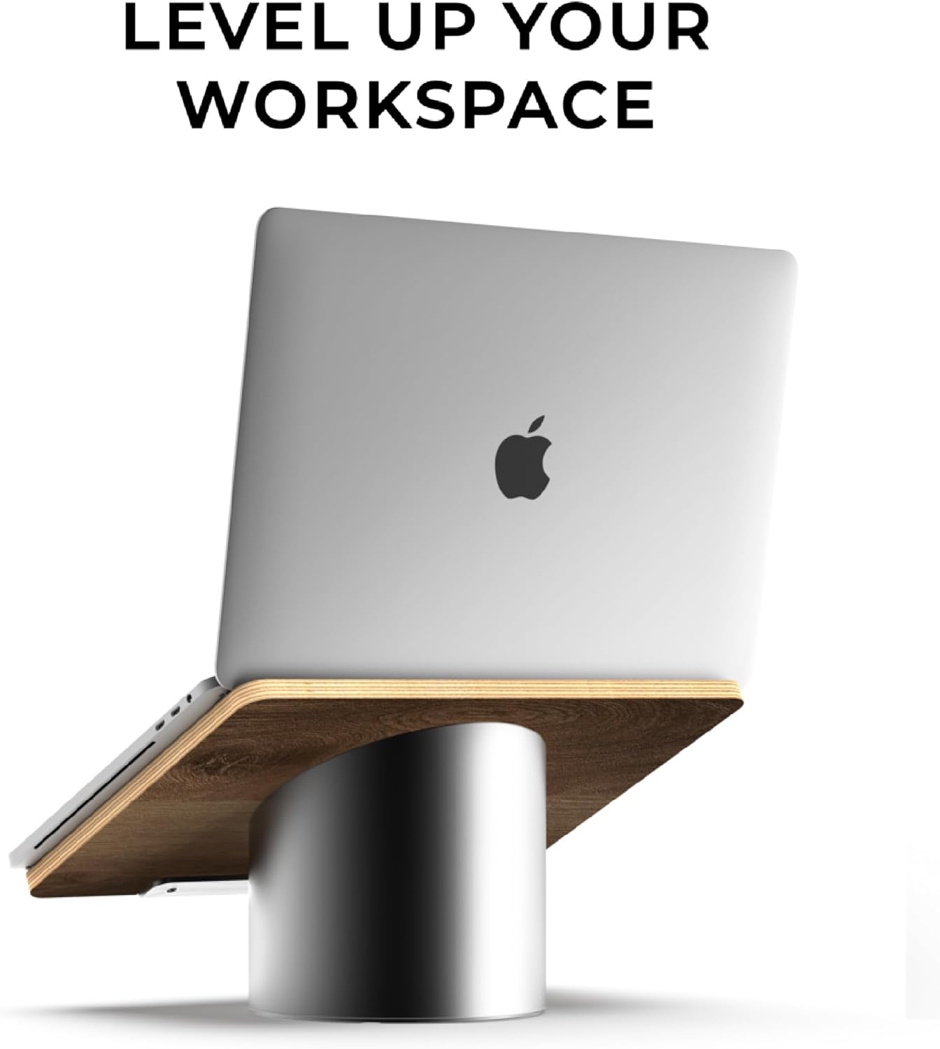 HumanCentric - Laptop Riser for Desk in Black Walnut Wood Top and Space Gray Aluminum Base, Compatible with Macbook and Other Laptops up to 16 Inches, Ergonomic Computer Holder, 25-Degree Angle Tilt - Serious Techies