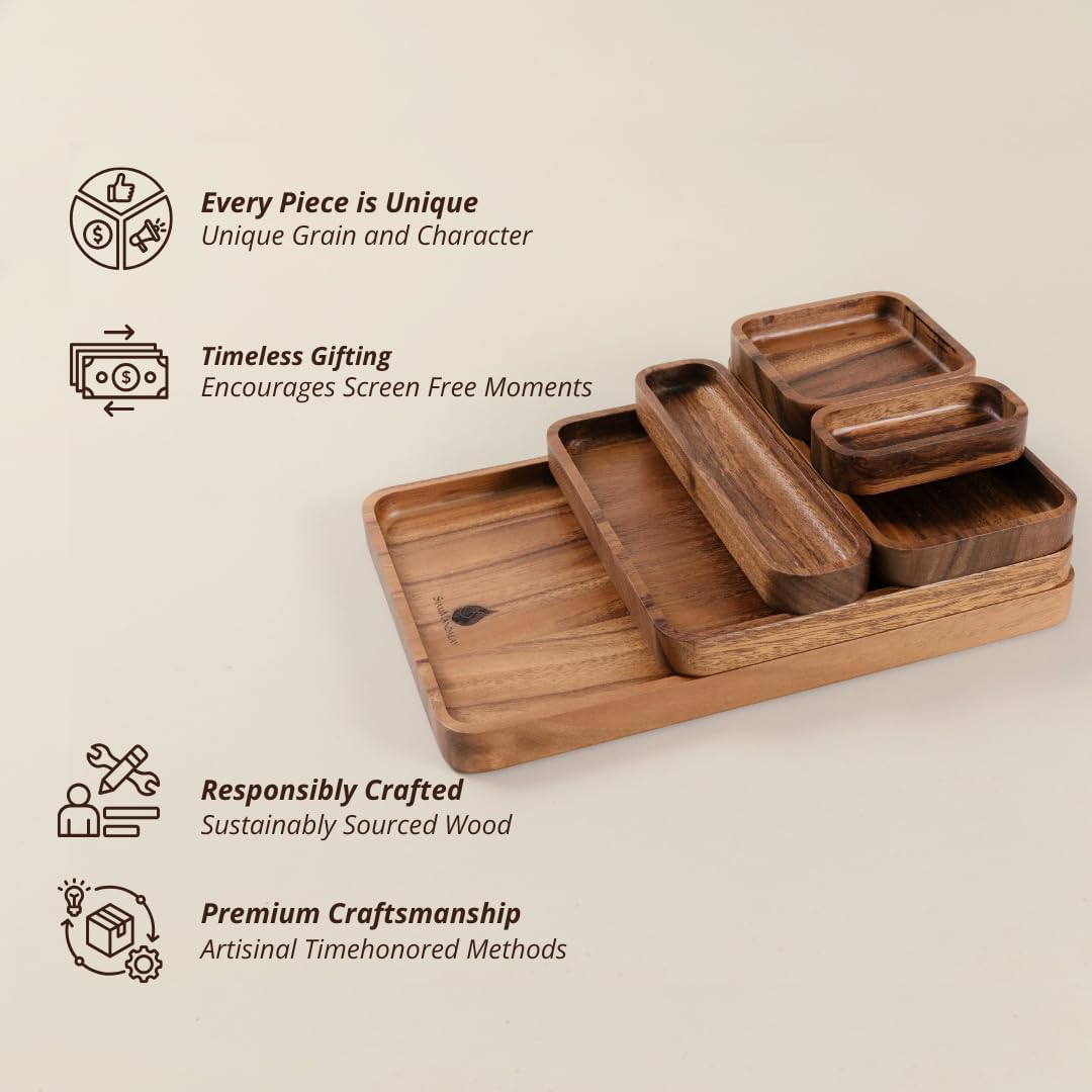  SiamMandalay - Premium Wooden Stackable Modular Desk Organizer Tray: Set of 6-Pieces Nested Acacia Wood Storage Trays for Office, Kitchen, and Home Organization in Contemporary Style - Serious Techies