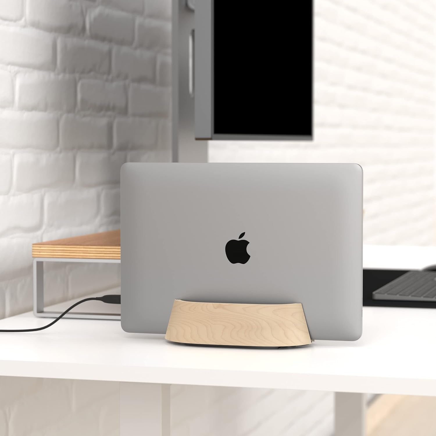 HumanCentric - Vertical Laptop Stand in Maple Wood, Upright Adjustable Holder and Dock, Laptop Vertical Stand Fits Macbook Pro and Other Laptops .5" to 1.5", Clamshell Compatible - Serious Techies
