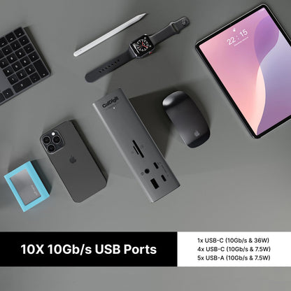 CalDigit - TS5 plus - 20 Port Thunderbolt 5 Dock, 140W Charging, 3X 80Gb/S Thunderbolt 5, 10X 10Gb/S USB Ports, Dual USB Controllers, 10Gbe, up to Dual 8K 60Hz Displays, 1.0M Braided Cable, 330W PSU - Serious Techies