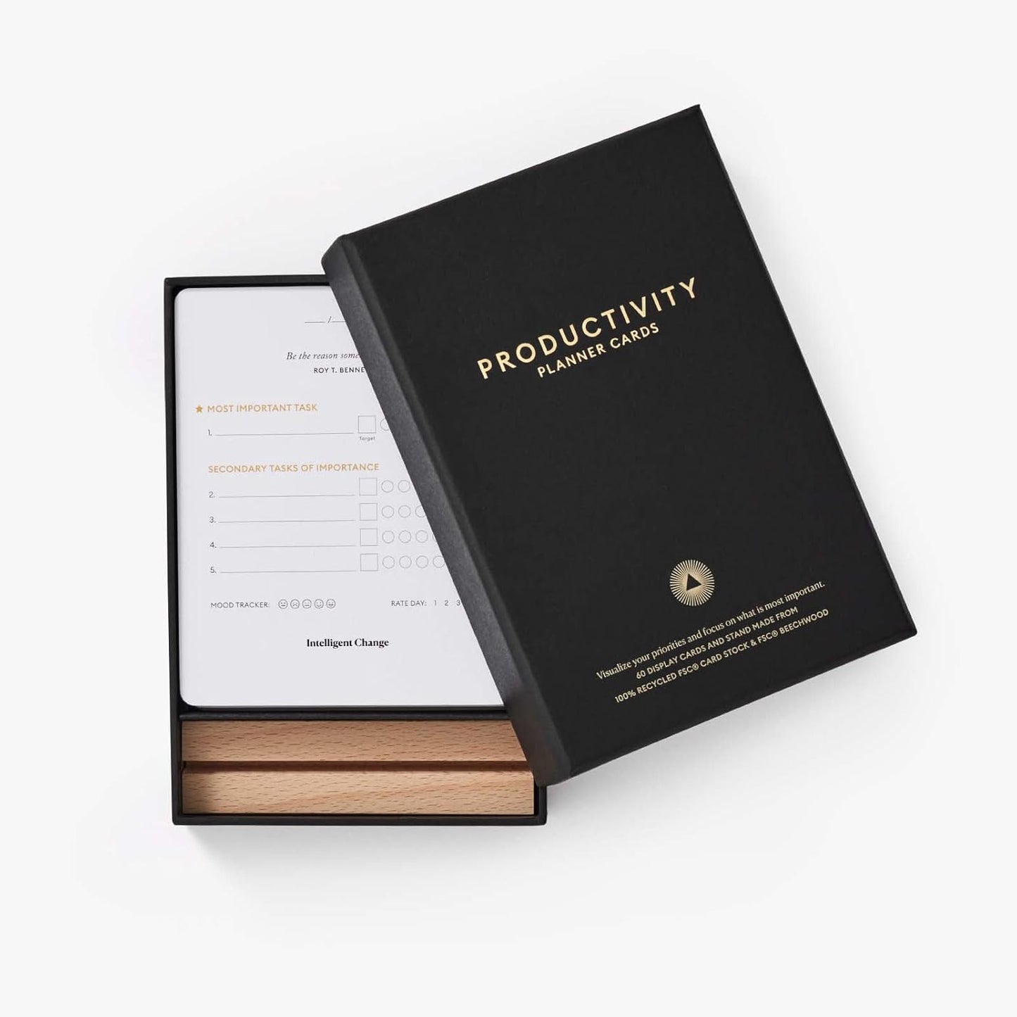 Intelligent Change - Productivity Planner Cards with Display Stand, Compact Desk-Friendly Daily Prioritization Cards, Inspirational Quotes, Dual-Purpose Design for Daily Organization and Notes - Serious Techies