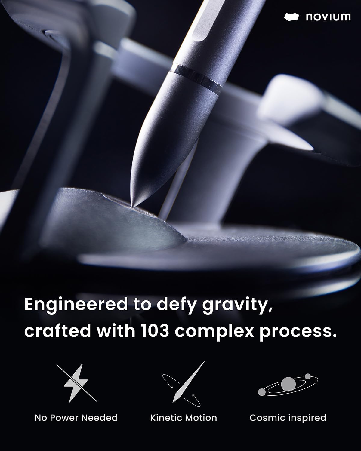 novium - Hoverpen Interstellar - Space Black, Ballpoint Pen, Unique Conversational Starter, Premium Futuristic Design, Precision Flow Ink, Schmidt Ballpoint Cartridges - Serious Techies