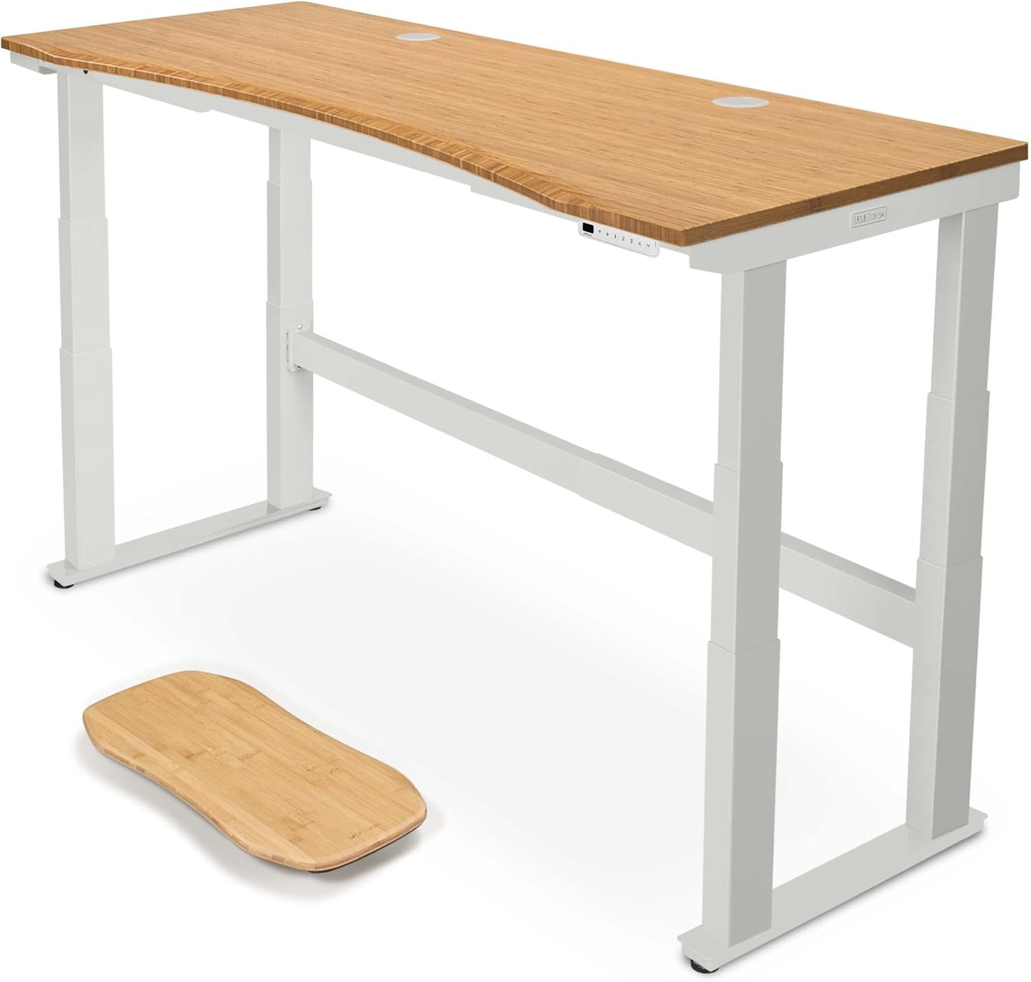 Uplift - Bamboo Curve (60 X 30 Inch) Electric Standing Desk V2-Commercial (Black) 4-Leg Adjustable Stand up Desk, Advanced Keypad, Wire Grommets, Wire Management Tray, Bamboo Rocker-X Board - Serious Techies