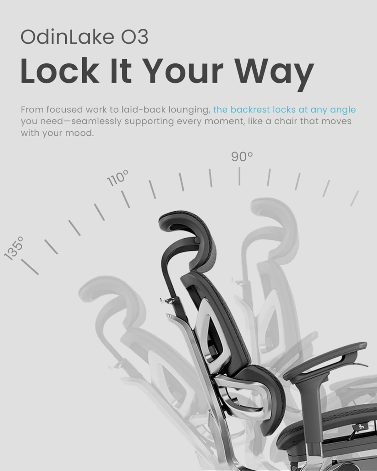 Odinlake - O3 753 Ergonomic Mesh Office Chair, 5-Level Adjustable Height, Wirecontrol Base, Dynamic Lumbar, 2D Headrest, Silent Casters, Flexbreath Mesh, Clothes Hanger, Aluminum Butterfly Backrest - Serious Techies