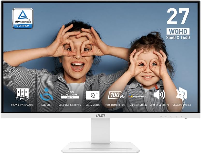 MSI - PRO MP273QW E2 AMZ 27-Inch IPS 2560 X 1440 (QHD) Computer Monitor, 100Hz, Adaptive-Sync, HDMI, VESA Mountable, Tilt, Speaker, 1Ms, White - Serious Techies