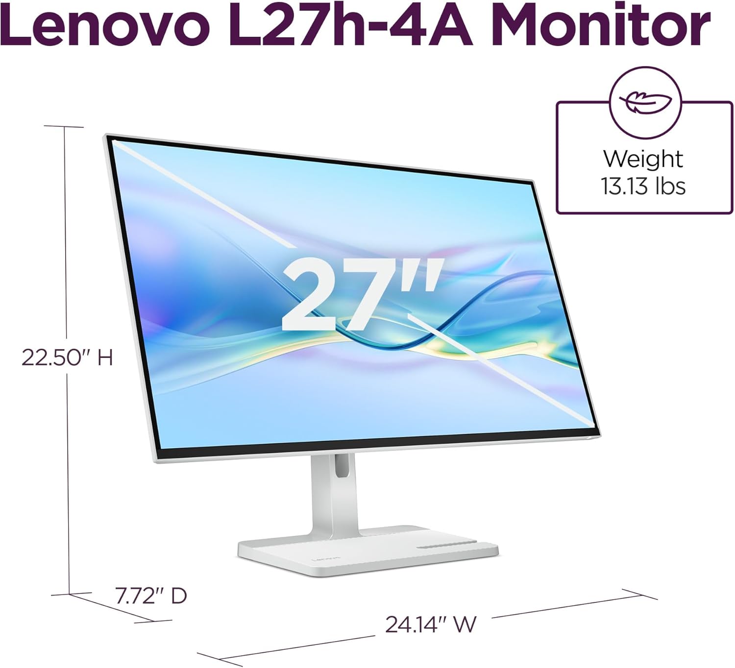 Lenovo - L27H-4A Monitor, 27" QHD IPS Panel Display, 100Hz, HDR10, USB-C- Waves Maxxaudio®, 1Ms MPRT, Cloud Grey Nearedgeless Design - Serious Techies
