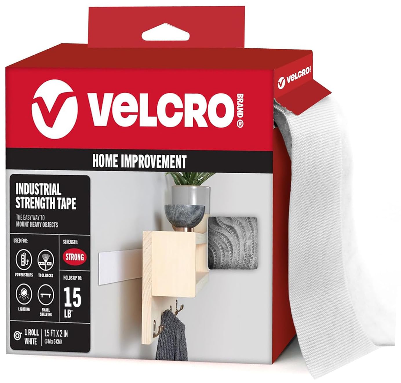 VELCRO - Heavy Duty Tape with Adhesive | 15 Ft X 2 in | Holds 10 Lbs, Black | Industrial Strength Roll, Cut Strips to Length | Strong Hold for Indoor or Outdoor Use, 15Ft X 2In - Serious Techies