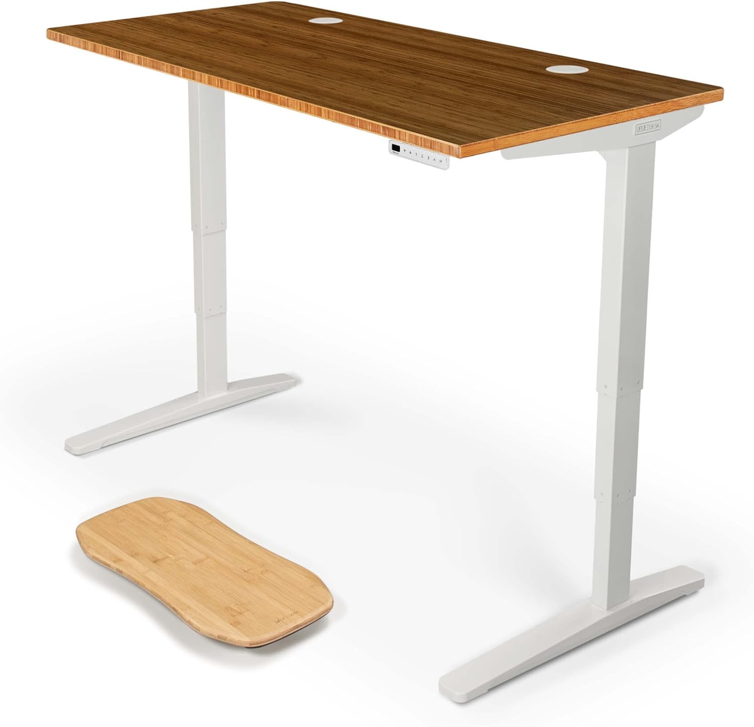 Uplift - Desk Bamboo (60 X 30 Inch) Standing Desk 2-Leg V2 Adjustable Stand up C-Frame (Black), Advanced Keypad, Wire Grommets, Wire Tray, Rocker Board - Serious Techies