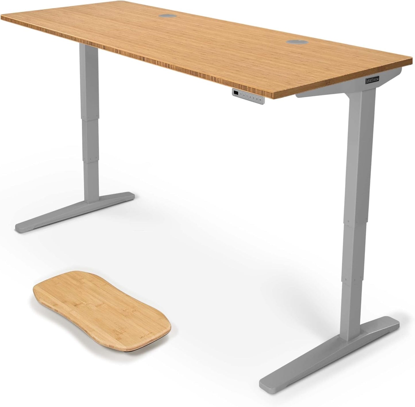 Uplift - Desk Bamboo (60 X 30 Inch) Standing Desk 2-Leg V2 Adjustable Stand up C-Frame (Black), Advanced Keypad, Wire Grommets, Wire Tray, Rocker Board - Serious Techies