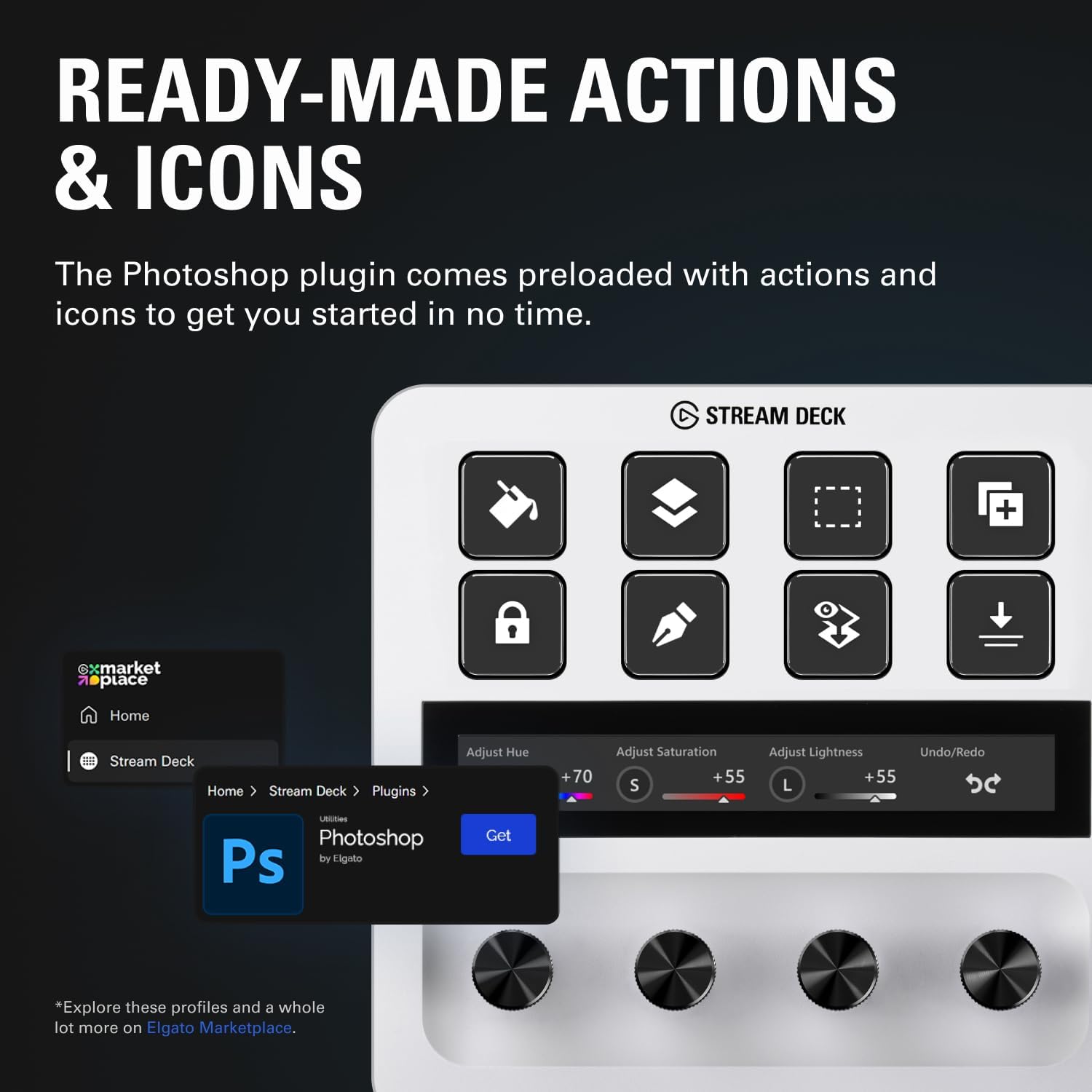 Elgato - Stream Deck + White - Studio Controller with LCD Keys, Dials, and Touch Strip for Post Production in Adobe Premiere Pro, Photoshop, Davinci Resolve, Final Cut Pro - Workflow Automation - Serious Techies