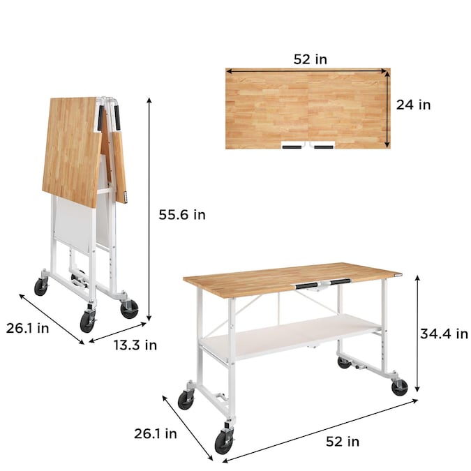 KOBALT - 52-In L X 34-In H Rolling White Wood Portable Work Bench - Serious Techies