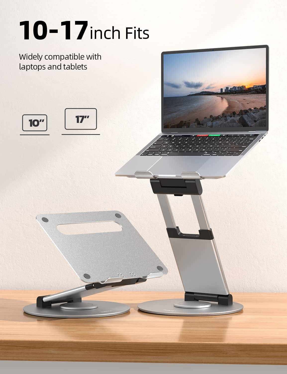 Nulaxy - Telescopic 360 Rotating Laptop Stand for Desk Adjustable Height Swivel Pull Out Design Ergonomic Laptop Riser Fits All 10-17" Laptops Computer Macbook, Silver - Serious Techies