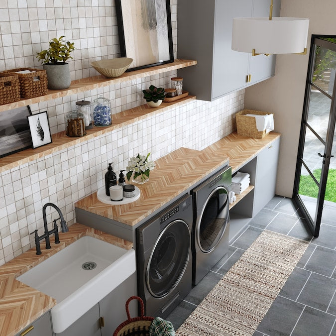 allen + roth - Unfinished 6-Ft X 39-In X 1.5-In Natural Chevron Acacia Wood Butcher Block Countertop - Serious Techies