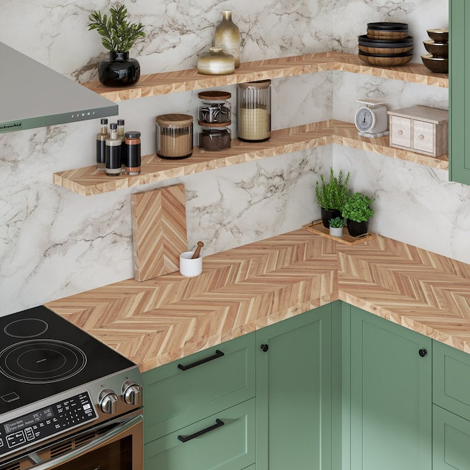 allen + roth - Unfinished 6-Ft X 39-In X 1.5-In Natural Chevron Acacia Wood Butcher Block Countertop - Serious Techies