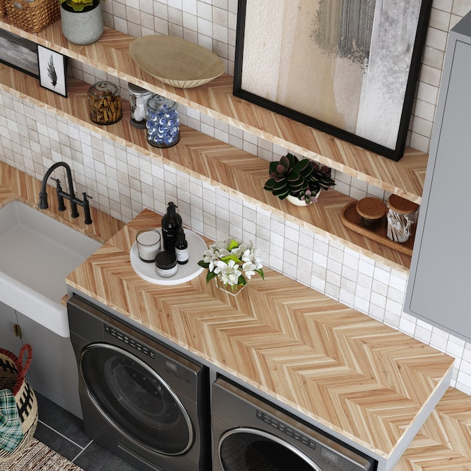 allen + roth - Unfinished 6-Ft X 39-In X 1.5-In Natural Chevron Acacia Wood Butcher Block Countertop - Serious Techies