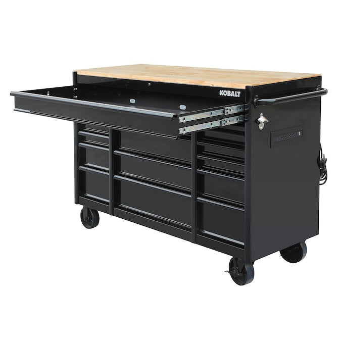 KOBALT - 59.8-In L X 42.7-In H 15 -Drawers Rolling Black Wood Work Bench - Serious Techies