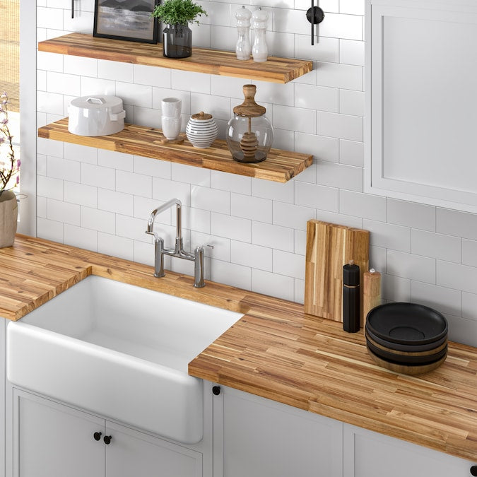 Sparrow Peak - Natural Grain 6-Ft X 39-In X 1.5-In Honey Stained Acacia Wood Butcher Block Countertop - Serious Techies