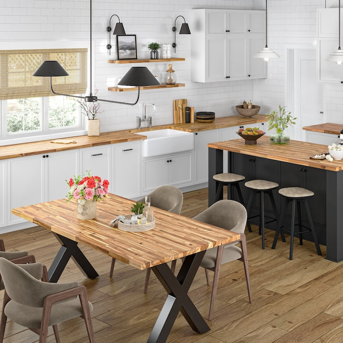 Sparrow Peak - Natural Grain 6-Ft X 39-In X 1.5-In Honey Stained Acacia Wood Butcher Block Countertop - Serious Techies