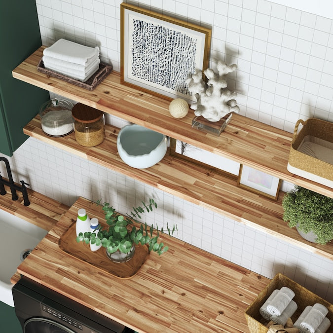 Sparrow Peak - Natural Grain 6-Ft X 39-In X 1.5-In Honey Stained Acacia Wood Butcher Block Countertop - Serious Techies