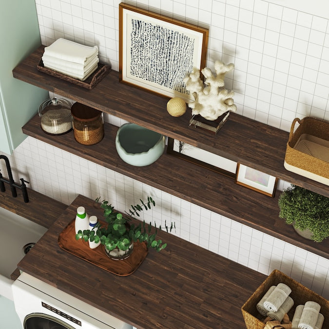 Sparrow Peak - Acacia Espresso Stained Natural Grain 6-Ft X 39-In X 1.5-In Espresso Stained Acacia Wood Butcher Block Countertop - Serious Techies