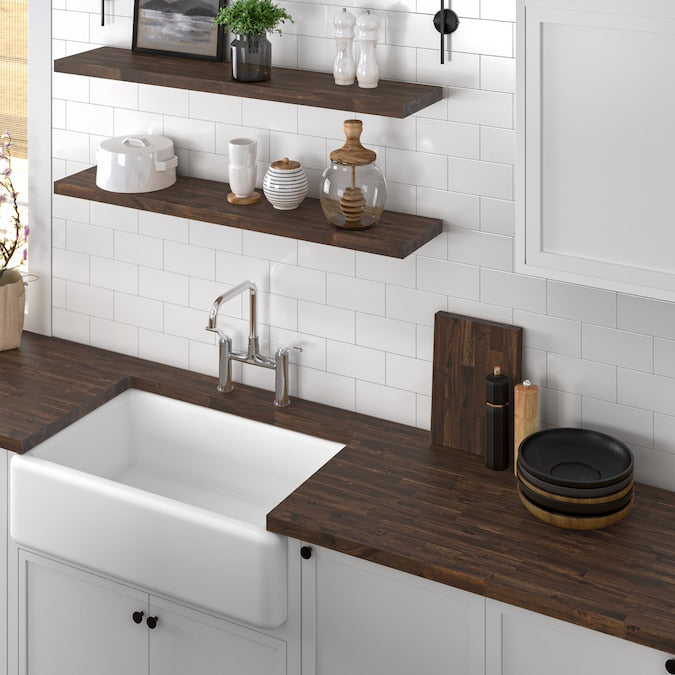 Sparrow Peak - Acacia Espresso Stained Natural Grain 6-Ft X 39-In X 1.5-In Espresso Stained Acacia Wood Butcher Block Countertop - Serious Techies
