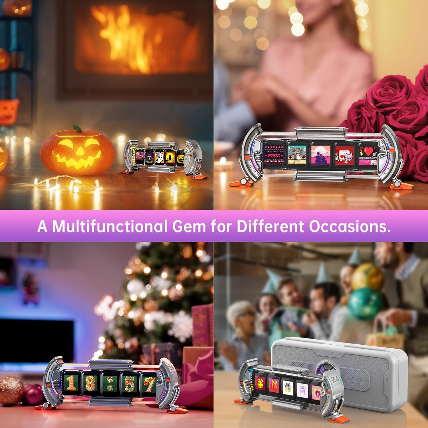 Divoom - Times Gate - Cyberpunk Gaming Setup Digital Alarm Clock, Smart APP, Wifi Connect, RGB LED Display, Personalized Financial & Bitcoin Dashboard, Pixel Art for Gaming Room & Office Decor, Silver - Serious Techies