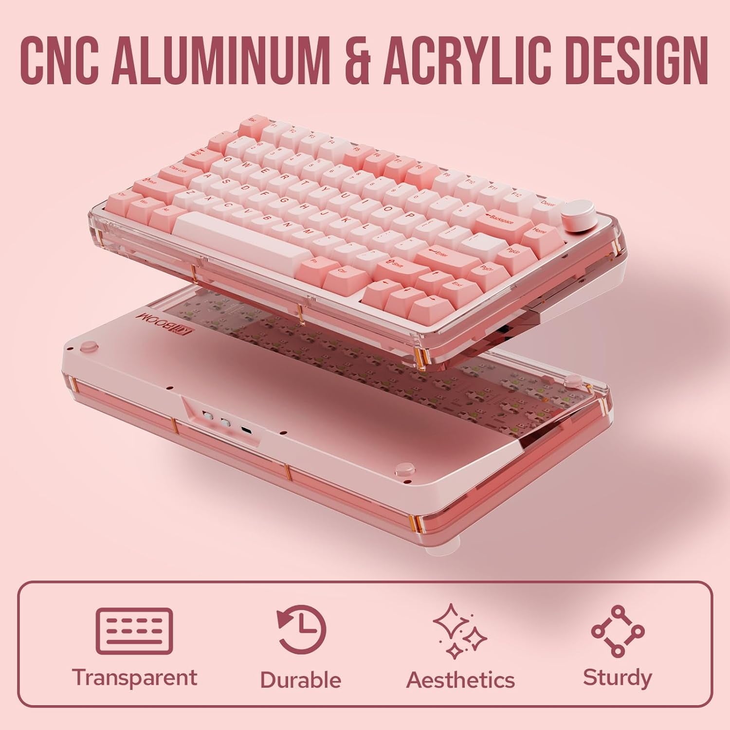 KIIBOOM - CNC Aluminum and Acrylic Design the Breeze 75 Integrates Metallic Elements with Transparent Acrylic to Create a Unique Aesthetic. the Keyboard Features Cherry Profile Dye-Sub PBT Keycaps - Serious Techies