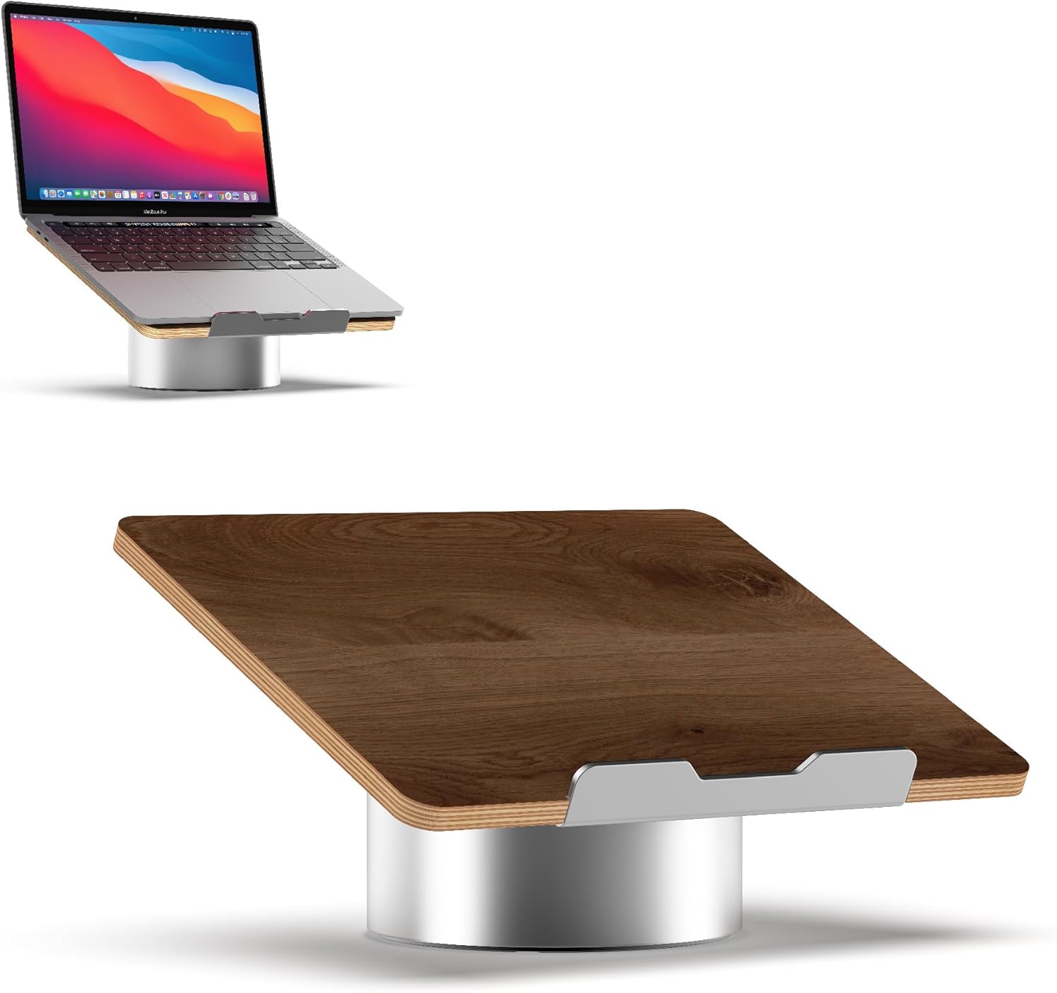 HumanCentric - Laptop Riser for Desk in Black Walnut Wood Top and Space Gray Aluminum Base, Compatible with Macbook and Other Laptops up to 16 Inches, Ergonomic Computer Holder, 25-Degree Angle Tilt - Serious Techies