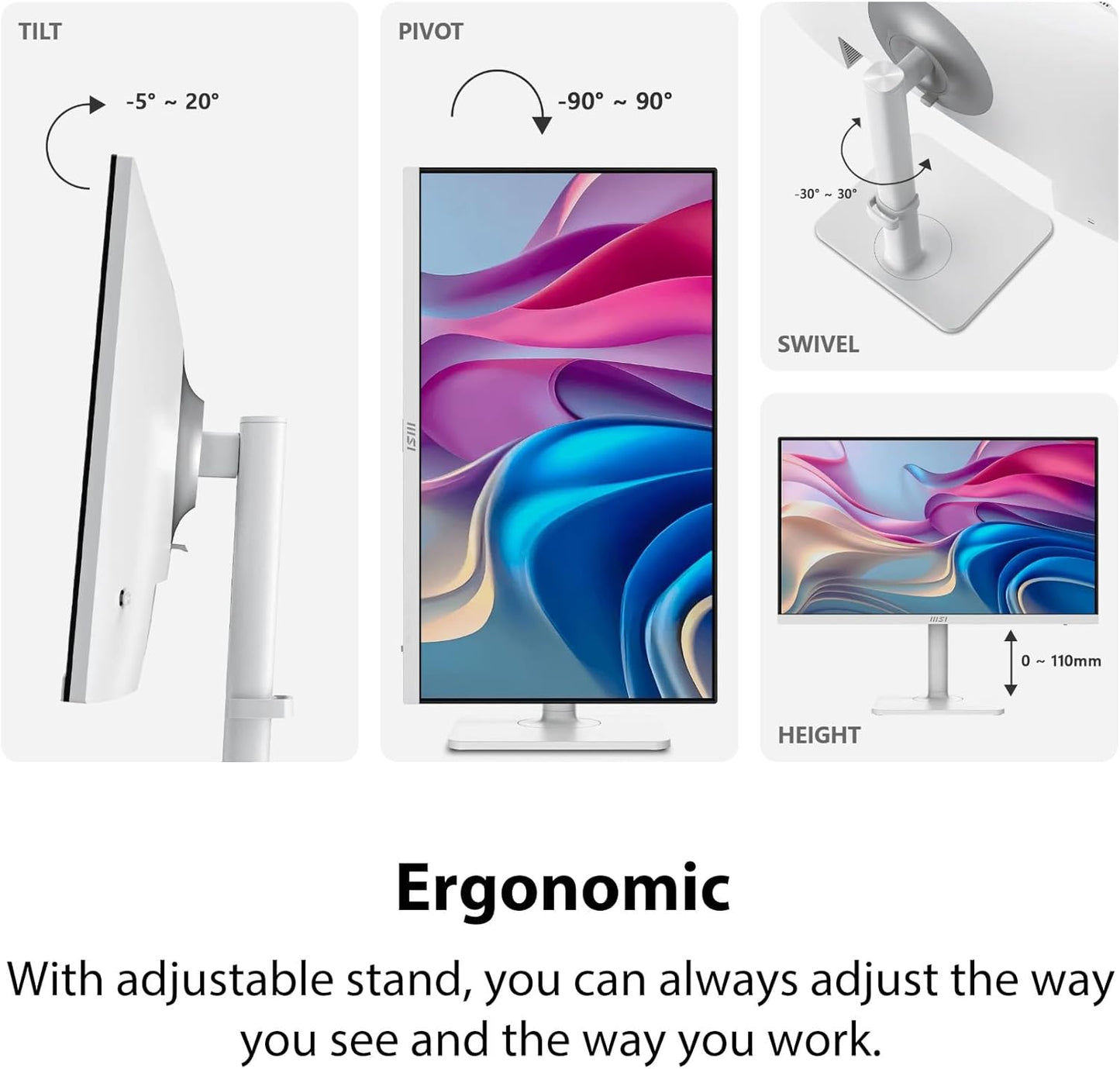 MSI - Modern MD272UPHW 27-Inch IPS 3840 X 2160 (UHD) Computer Monitor,60 Hz,Adaptive-Synch,Display HDR 400,Hdmi,Displayport,Kvm,Vesa Mountable,Height Adjustable,Speaker,White - Serious Techies