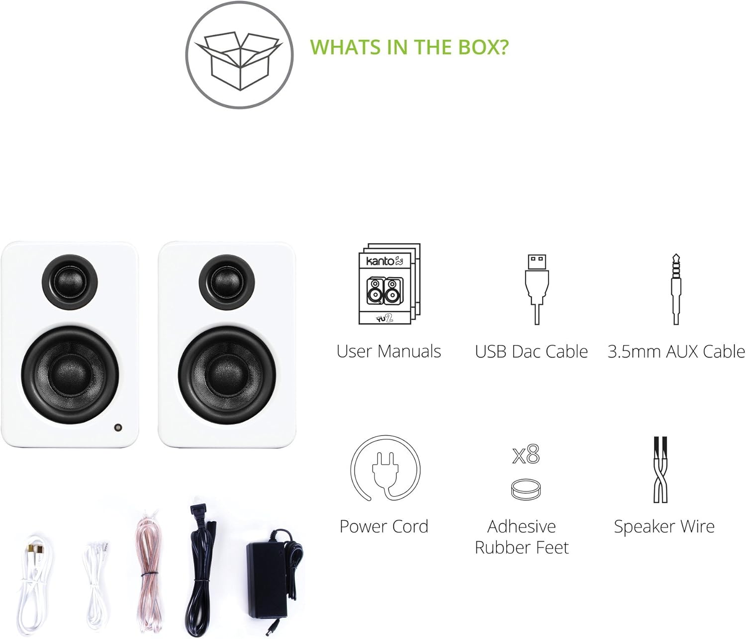 Kanto - YU2MW PC Gaming Desktop Speakers | 3" Composite Drivers | 3/4" Silk Dome Tweeter | Class D Amplifier | 100 Watts | Built-In USB DAC | Subwoofer Output | Pair | Matte White - Serious Techies