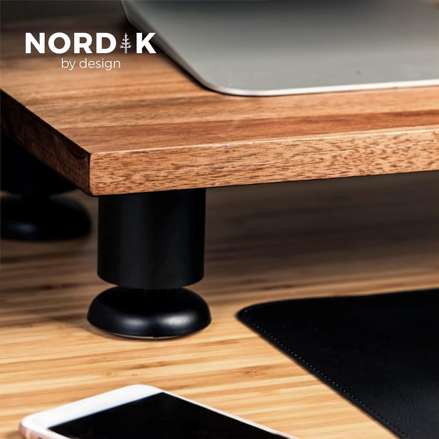 Nordik - Large Dual Monitor Riser for 2 - Premium Handmade Hardwood Acacia Computer - Laptop TV Stand with Storage for Desk Accessories - Serious Techies