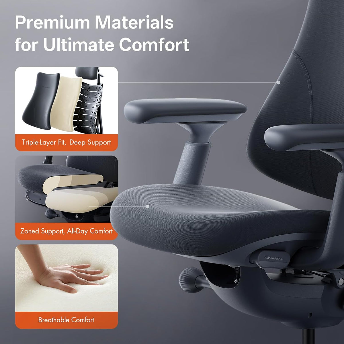 LiberNovo - Dynamic Ergonomic Office Chair - Comfy Adjustable Desk Chair with Adaptive Lumbar Support, 160° Recline & Built-In Spine Stretch for Back Comfort, Home Office Long Hours Use, Black+45Cm - Serious Techies