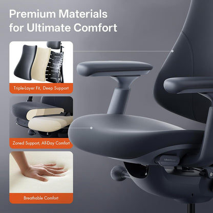 LiberNovo - Dynamic Ergonomic Office Chair - Comfy Adjustable Desk Chair with Adaptive Lumbar Support, 160° Recline & Built-In Spine Stretch for Back Comfort, Home Office Long Hours Use, Black+45Cm - Serious Techies