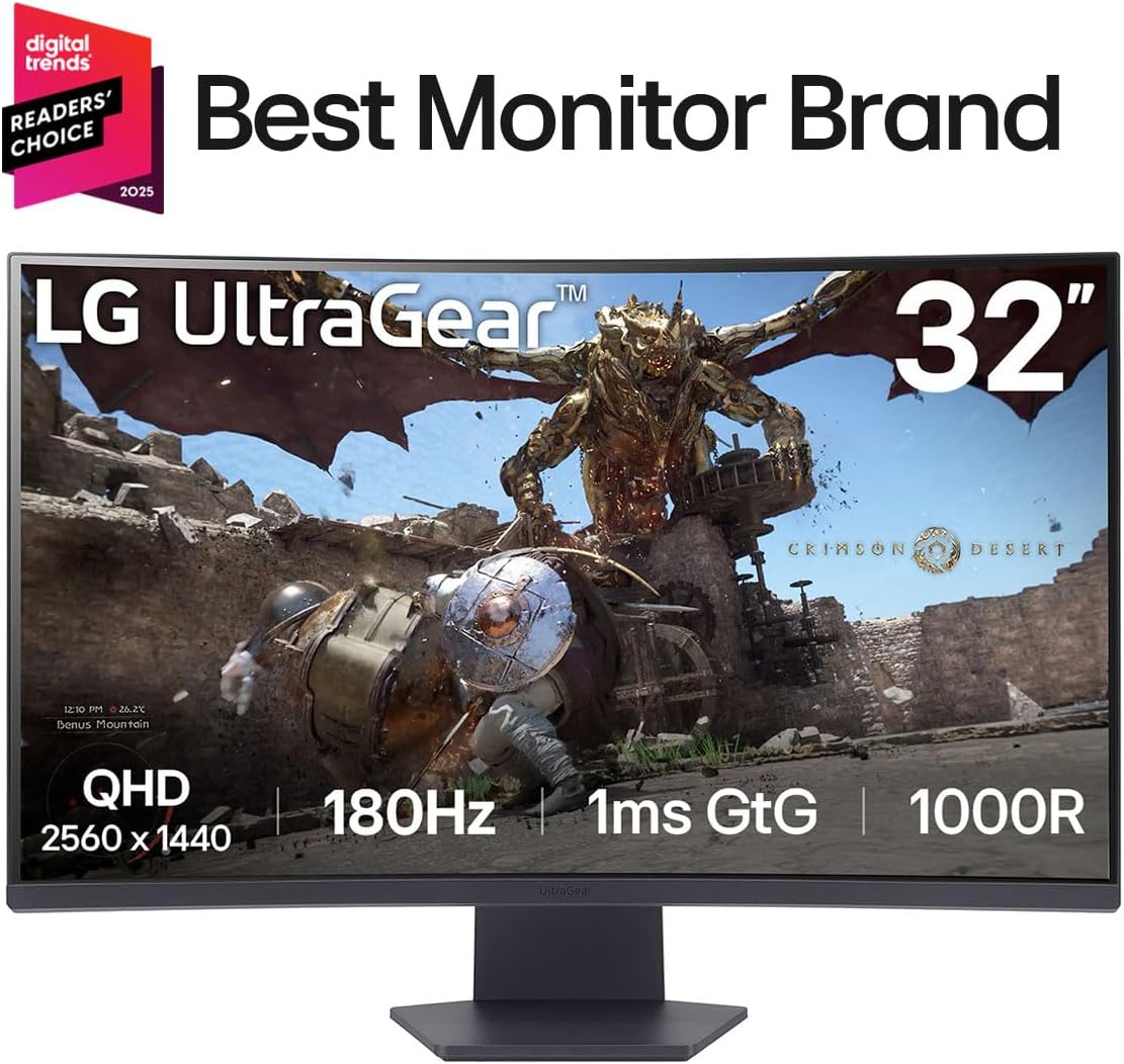 LG - 32GS60QC-B Ultragear 32-Inch Curved Gaming Monitor QHD (2560X1440) 180Hz 1Ms 1000R AMD Freesync HDR10 Hdmix2 Displayport Black - Serious Techies