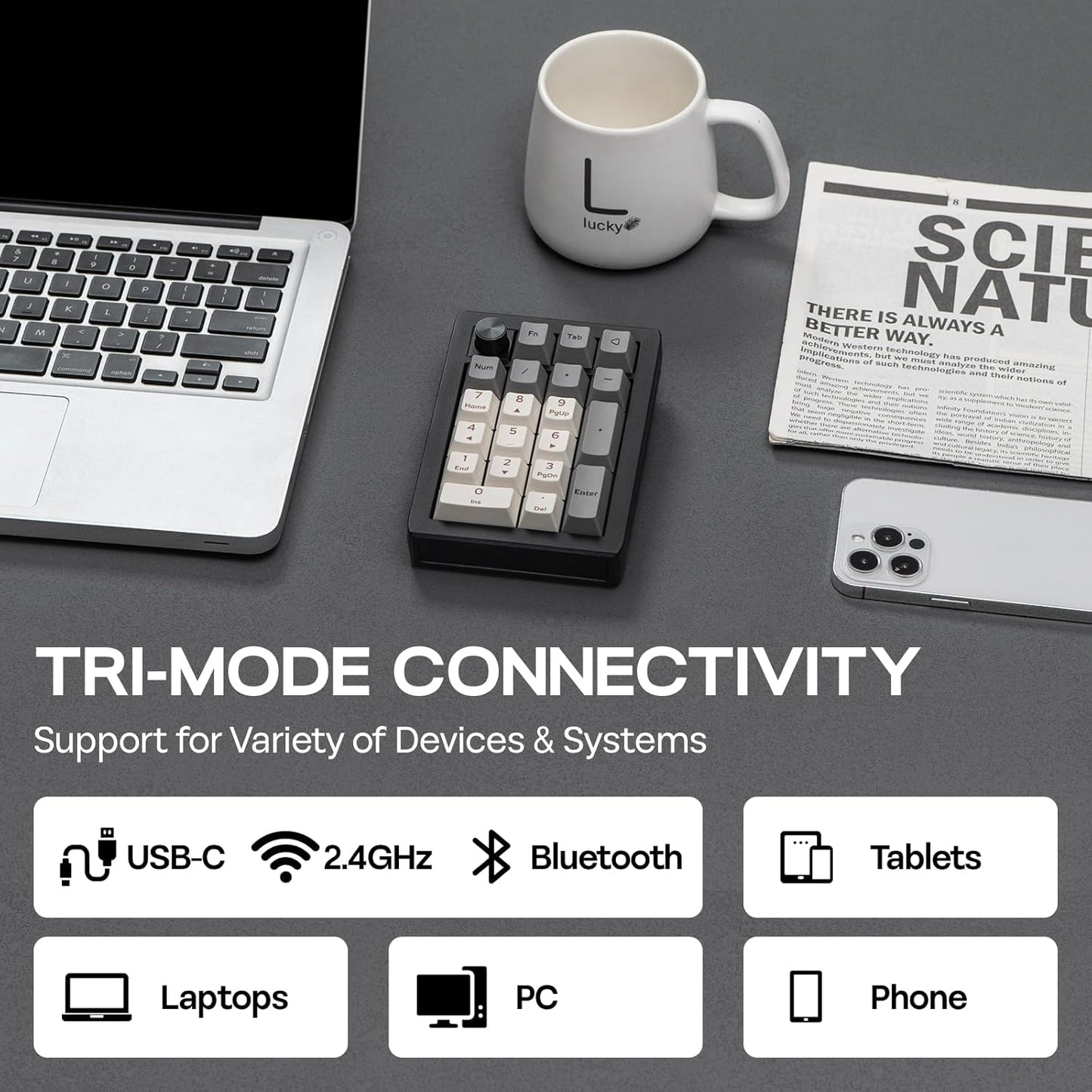 EPOMAKER - EK21 via Gasket Number Pad with 1000Mah Battery, BT 5.0/2.4Ghz/Wired Hot-Swap Numpad with Aluminum Alloy Knob, Programmable for Win/Mac/Gaming (Black Silver, Wisteria V2 Switch) - Serious Techies