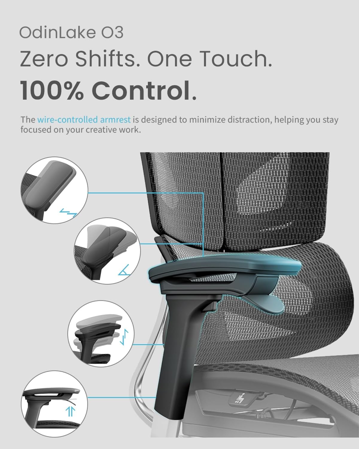 Odinlake - O3 753 Ergonomic Mesh Office Chair, 5-Level Adjustable Height, Wirecontrol Base, Dynamic Lumbar, 2D Headrest, Silent Casters, Flexbreath Mesh, Clothes Hanger, Aluminum Butterfly Backrest - Serious Techies