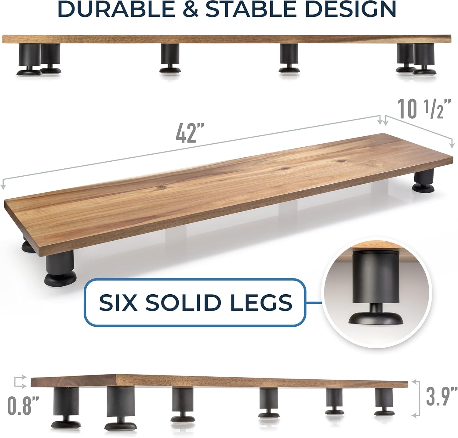 Nordik - Large Dual Monitor Riser for 2 - Premium Handmade Hardwood Acacia Computer - Laptop TV Stand with Storage for Desk Accessories - Serious Techies