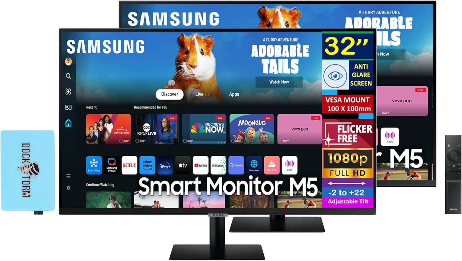 Samsung - 32" Smart M5 (M50D) FHD VA Monitor with HDR10, 4Ms Response Time, anti Glare, Flicker Free, VESA Mount (100Mm), HDMI & Dockztorm USB Port Expander, Black Color (LS32DM500ENXGO) - Serious Techies