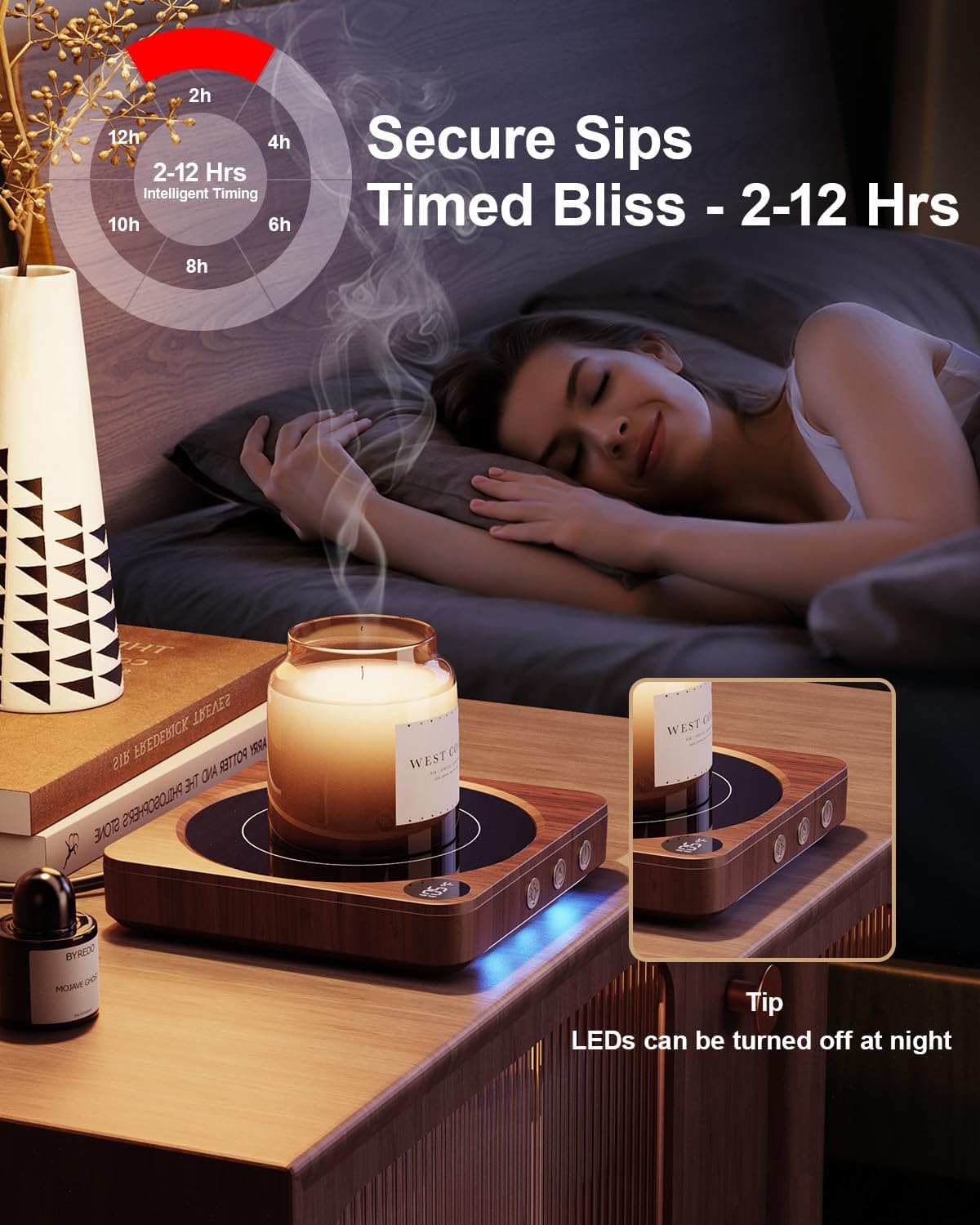 House Gem - Mug Warmer - 36W Coffee Mug Warmer for Desk with Temperature Display, 2-12Hrs Auto Shut Off, Smart Candle Warmer - Ideal Coffee Gifts Accessories Keep Beverages Coffee Warmer (Wood) - Serious Techies