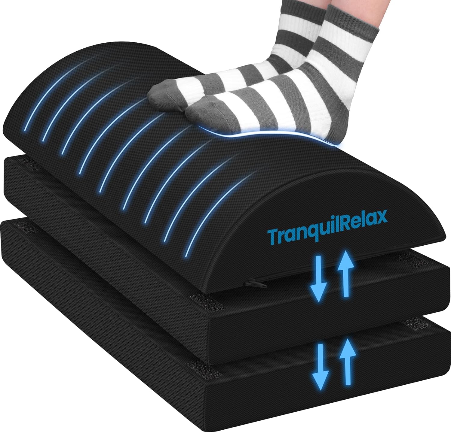 TranquilRelax - Foot Rest for under Desk at Work, Gaming Accessories Foot Stool with 3 Adjustable Heights & Washable Cover, Comfortable Office Desk Accessories, Footrest for Office, Home and Car (Black) - Serious Techies